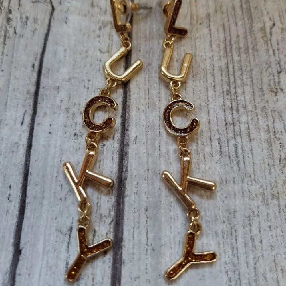 Earrings that spell out Lucky